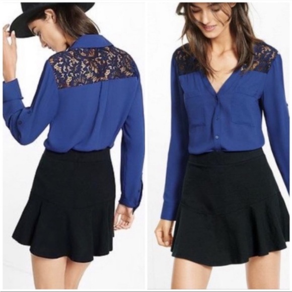 Express Tops - Express Lace Detail Slim Fit Yoke Blouse